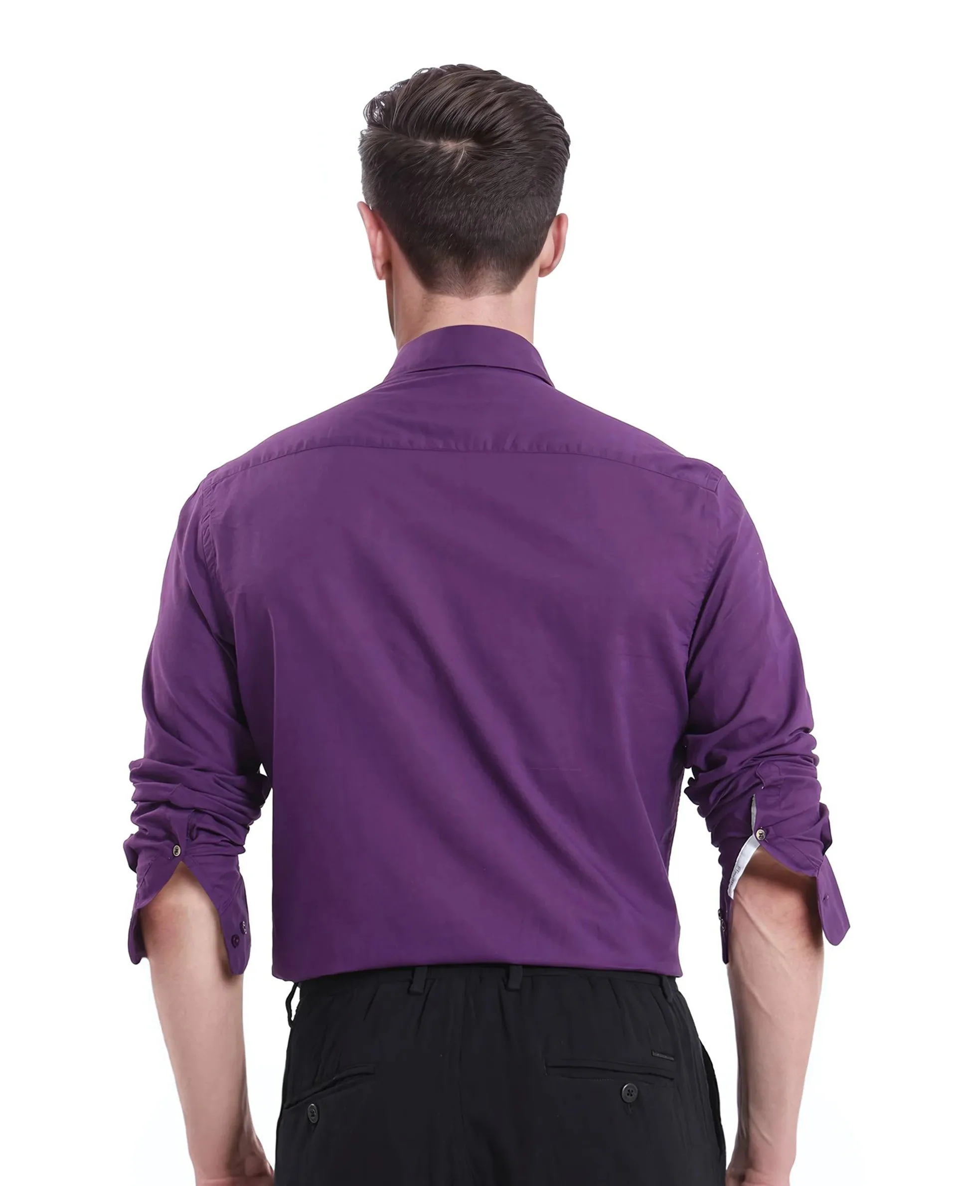 Rare Rabbit Men's Cambroc Dark Purple Cotton Fabric Full Sleeves Regular Fit Solid Shirt