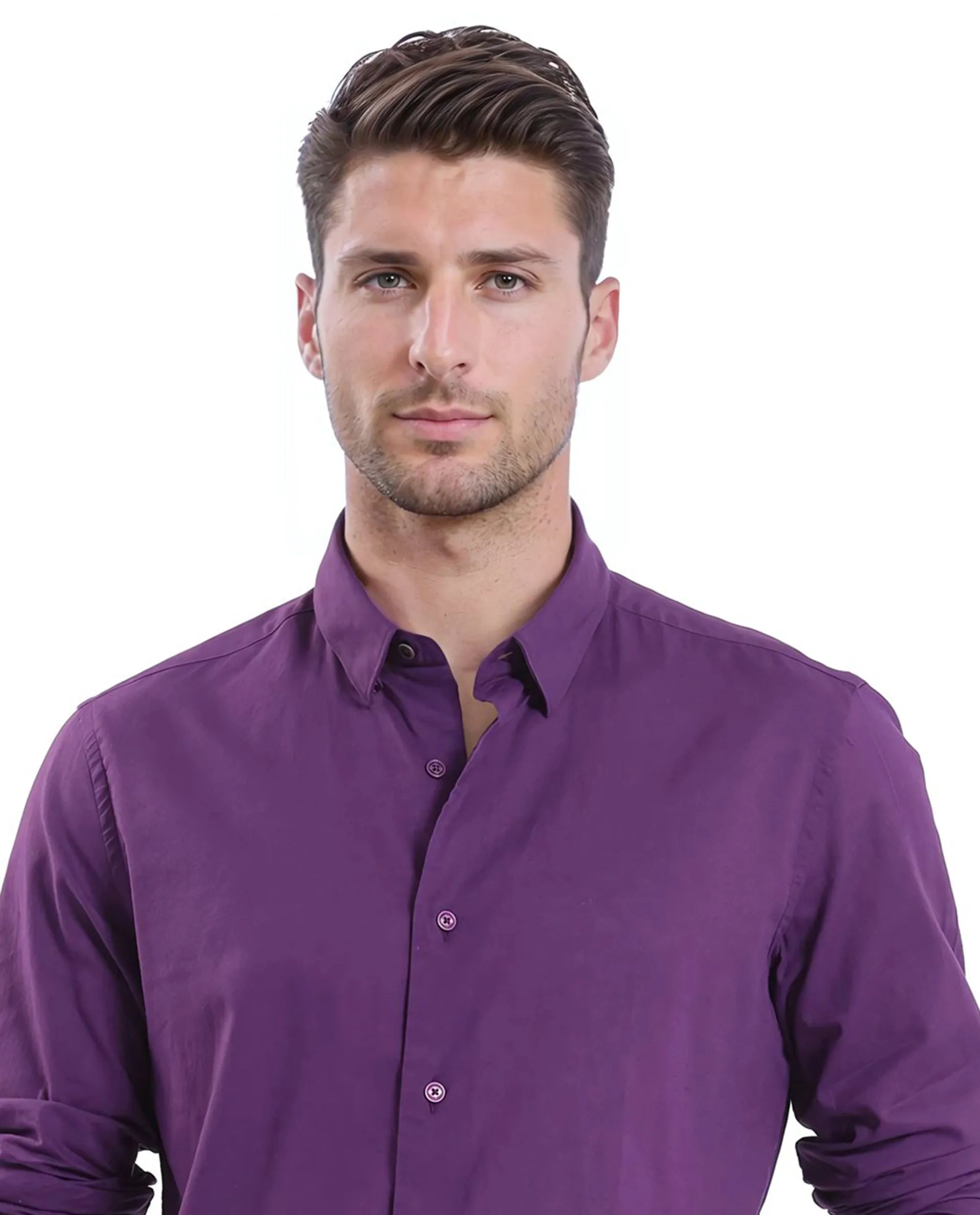 Rare Rabbit Men's Cambroc Dark Purple Cotton Fabric Full Sleeves Regular Fit Solid Shirt