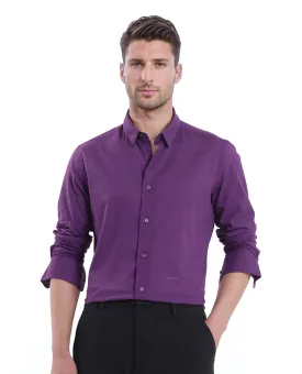 Rare Rabbit Men's Cambroc Dark Purple Cotton Fabric Full Sleeves Regular Fit Solid Shirt
