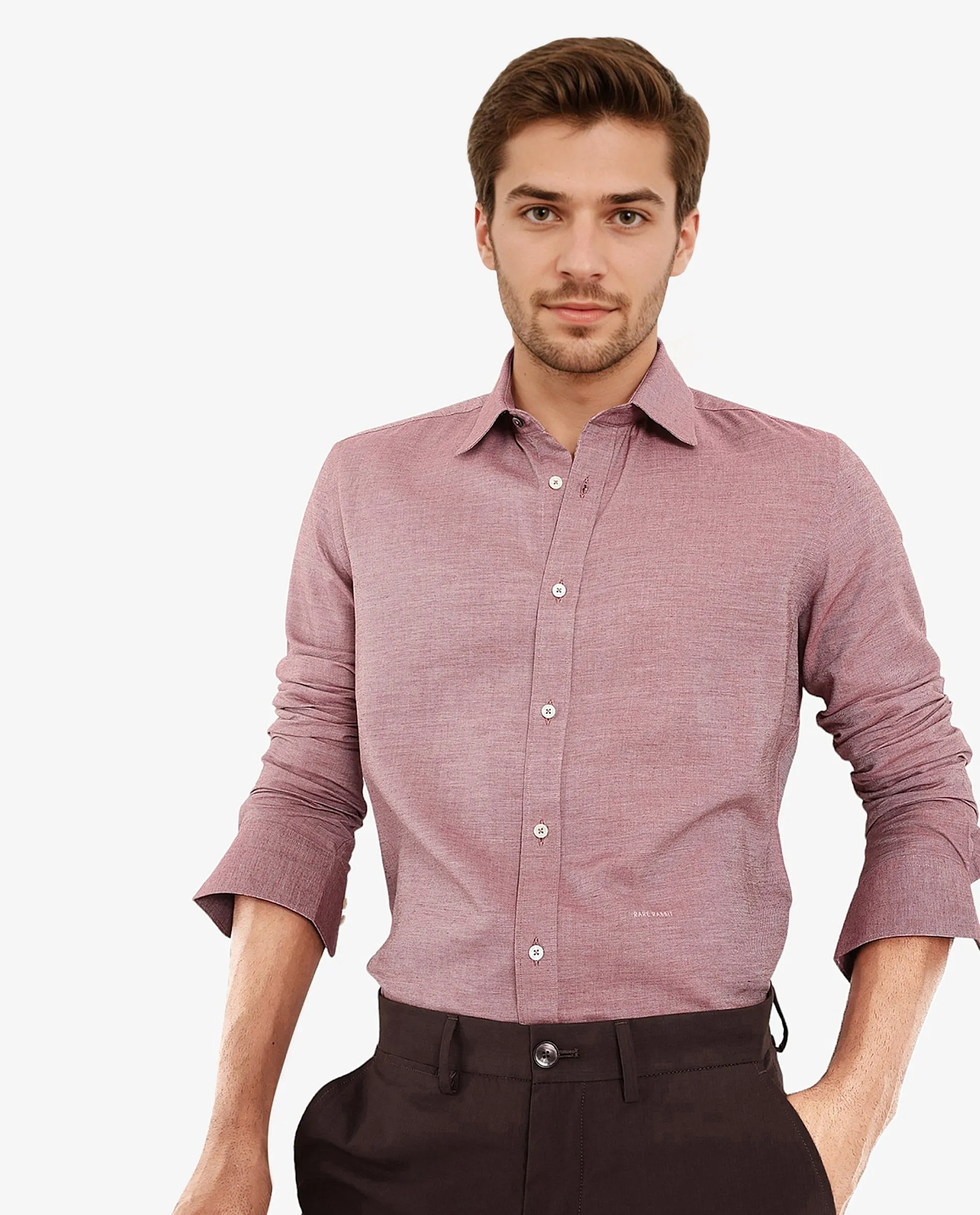 Rare Rabbit Men's Chapelle Maroon Cotton Lyocell Fabric Full Sleeves Regular Fit Plain Shirt