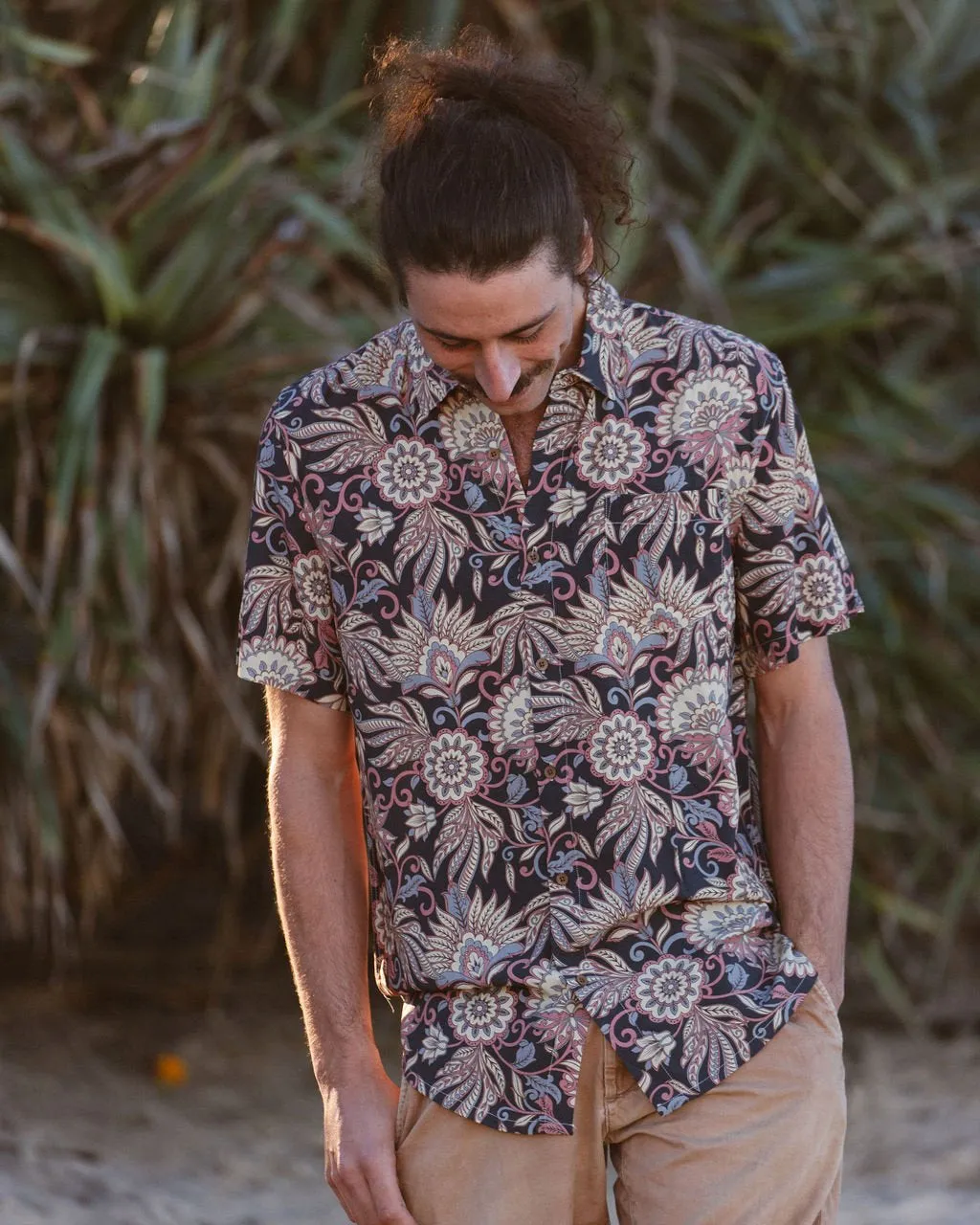 Skumi Mens Button Up Short Sleeve Shirt Plant World