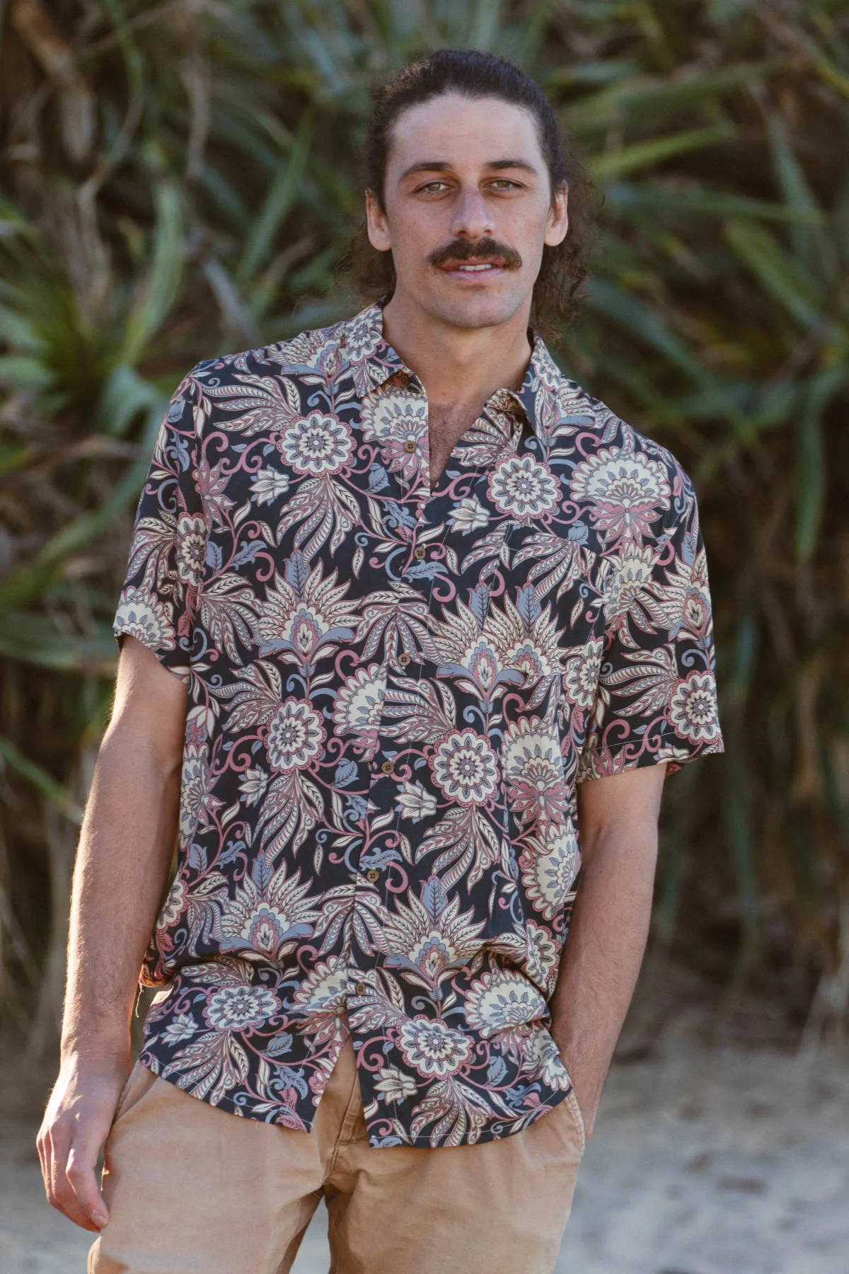 Skumi Mens Button Up Short Sleeve Shirt Plant World
