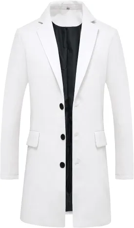 ThCreasa Mens Wool Blend Trench Coat Single Breasted Notch Lapel Walker Mid-Length Classic Pea Top Coat