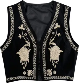 Verdusa Women's Vintage Embroidery Vest Top Open Front Sleeveless Cropped Cardigan Boho Cowgirl Vest Jacket