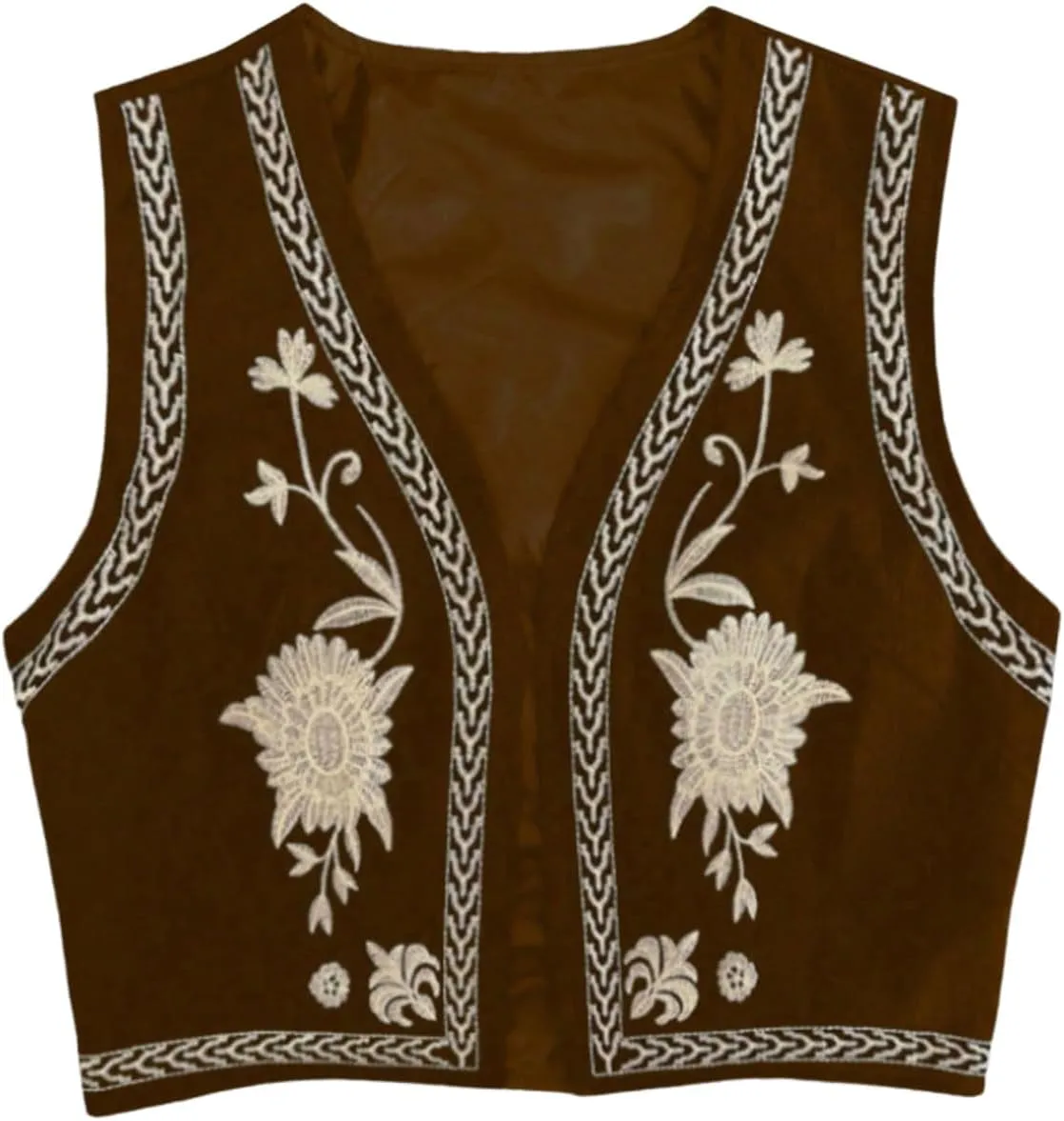 Verdusa Women's Vintage Embroidery Vest Top Open Front Sleeveless Cropped Cardigan Boho Cowgirl Vest Jacket