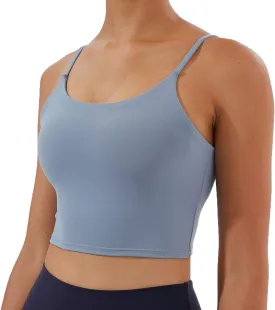 Women's Strappy Stretch Sports Bra Longline Yoga Tank Top Fitness Bra Workout Camisole Crop Tops for Teen Girl
