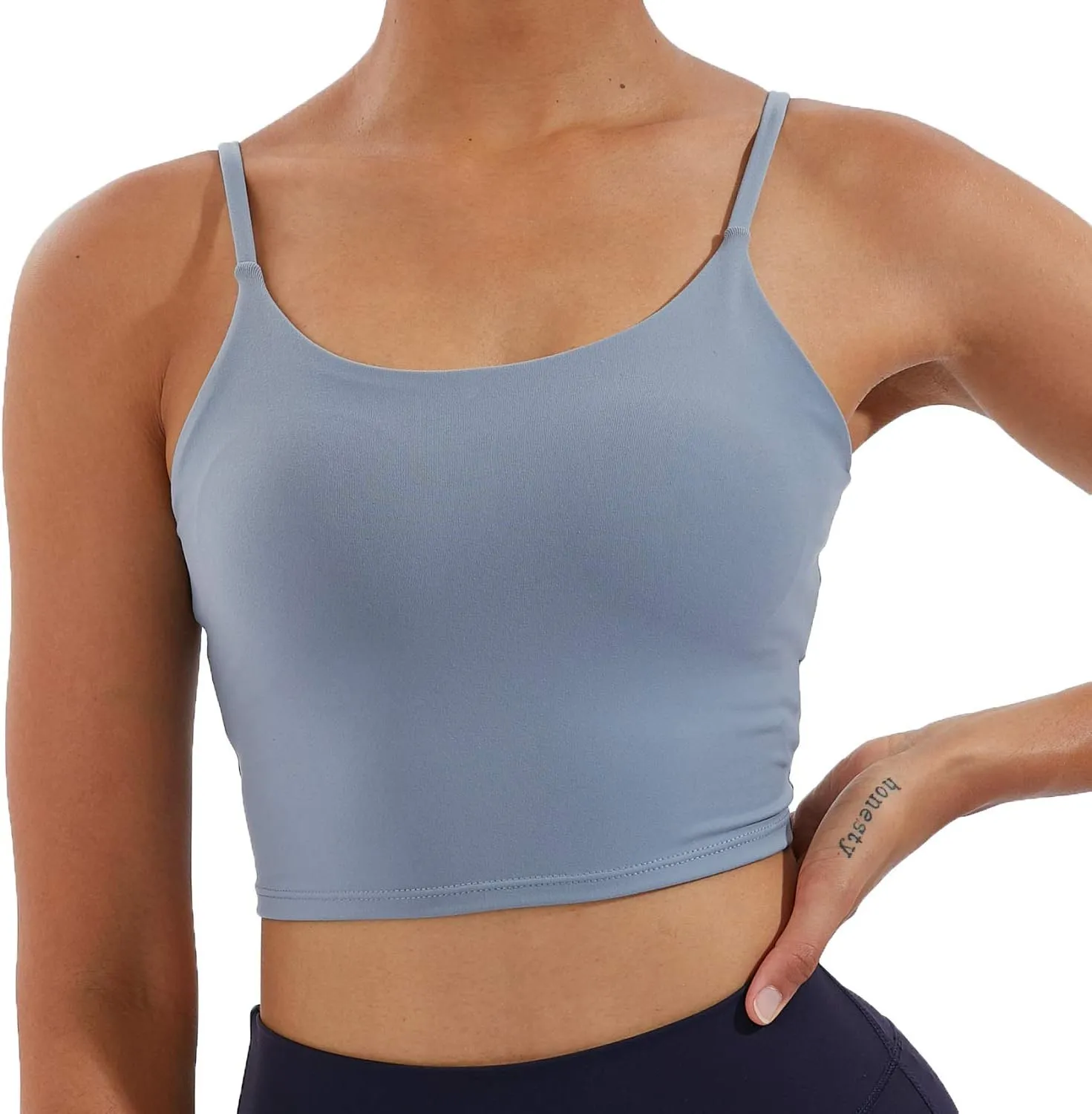 Women's Strappy Stretch Sports Bra Longline Yoga Tank Top Fitness Bra Workout Camisole Crop Tops for Teen Girl