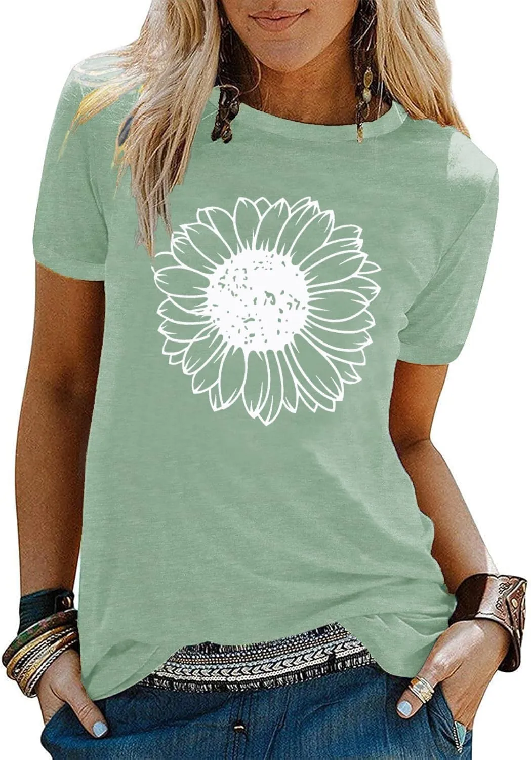 Womens T Shirts Short Sleeve Tees Sunflower Vacation Graphic Loose Summer Tops