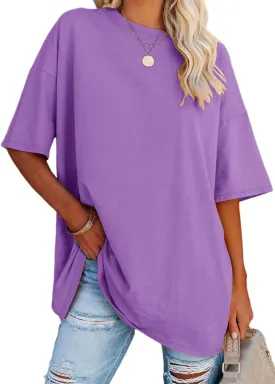 YEXIPO Women's Oversized T Shirts Summer Short Sleeve Loose Fit Casual Crewneck Plain Tunic Tops